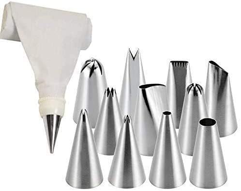 12-Piece Russian Tulip Nozzle Cake Decorating Kit - Stainless Steel Icing Tips with Silicone Piping Bag
