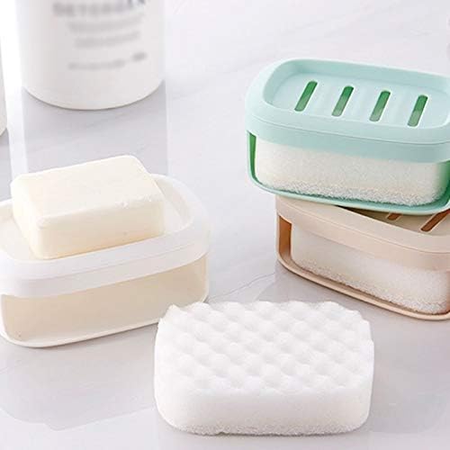 Self-Draining Soap Dish with Sponge | 2-Layer Soap Holder for Bathroom & Kitchen | Removable Wall-Mounted Soap Tray with Moisture Absorbing Sponge