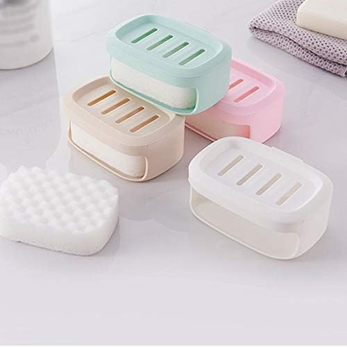 Self-Draining Soap Dish with Sponge | 2-Layer Soap Holder for Bathroom & Kitchen | Removable Wall-Mounted Soap Tray with Moisture Absorbing Sponge