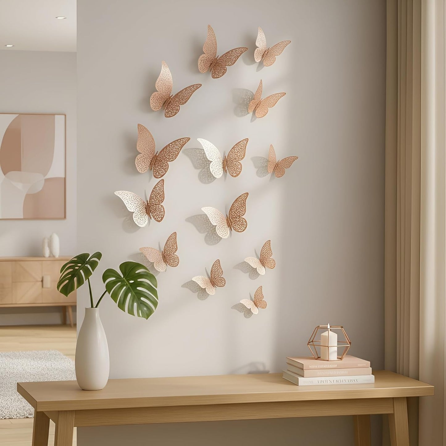 3D Rose Gold Butterfly Wall Stickers – Set of 12