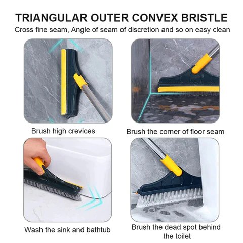 Bathroom Cleaning Brush with Wiper 2 in 1 Tiles Cleaning Floor Bathroom Scrubber with Long Handle Squeegee