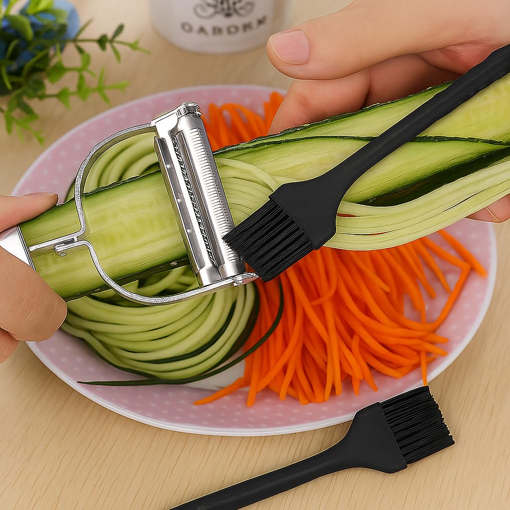 2-in-1 Stainless Steel Vegetable Peeler & Julienne Cutter | Ultra-Sharp Multi-Functional Slicer for Carrots, Cucumbers & Potatoes | Ergonomic Kitchen Tool with Anti-Cut Design