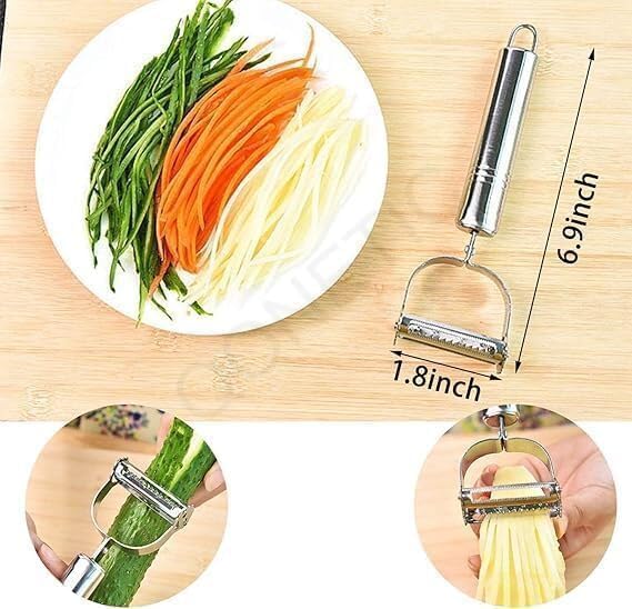 2-in-1 Stainless Steel Vegetable Peeler & Julienne Cutter | Ultra-Sharp Multi-Functional Slicer for Carrots, Cucumbers & Potatoes | Ergonomic Kitchen Tool with Anti-Cut Design