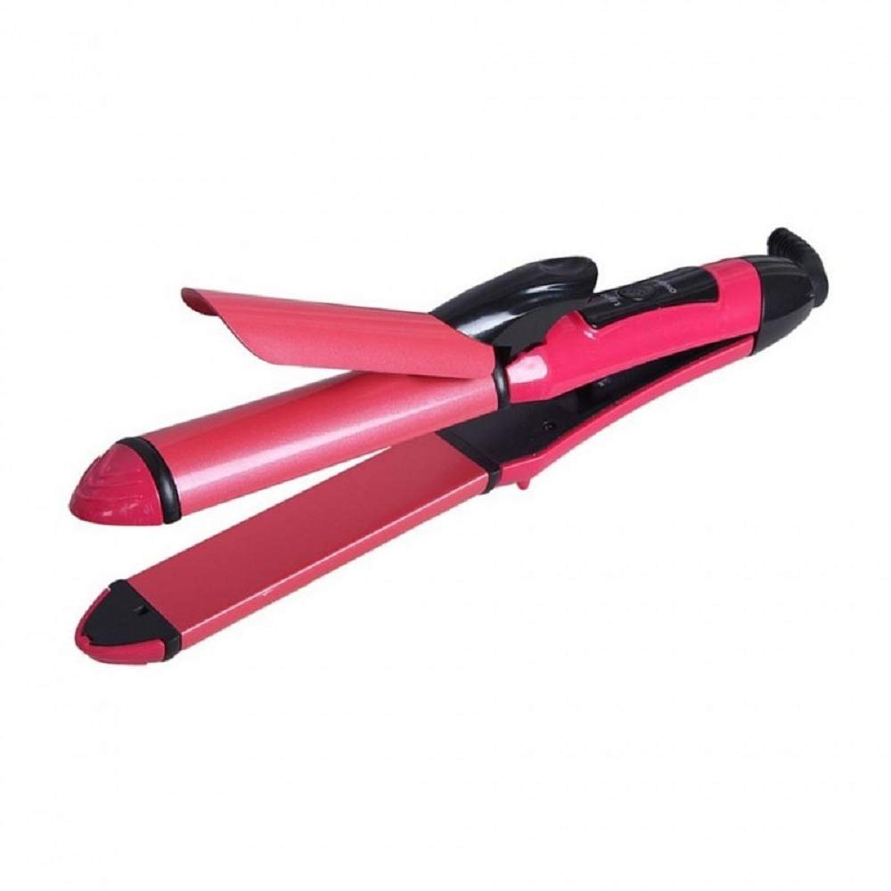 NH-2009 2-in-1 Hair Straightener and Curler | Ceramic-Coated Hair Styling Tool, Pink | Sleek, Smooth, & Wavy Hair Styling