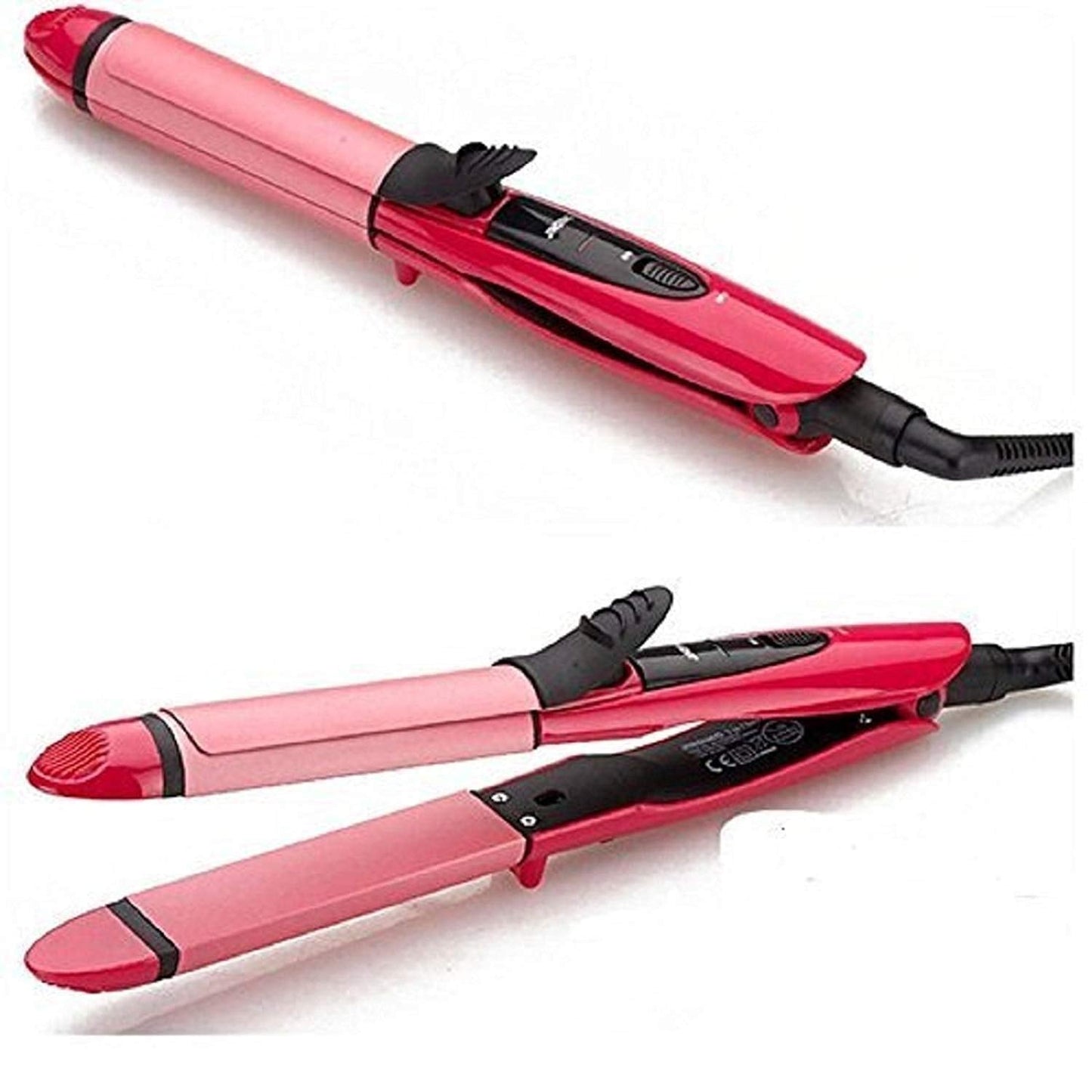 NH-2009 2-in-1 Hair Straightener and Curler | Ceramic-Coated Hair Styling Tool, Pink | Sleek, Smooth, & Wavy Hair Styling