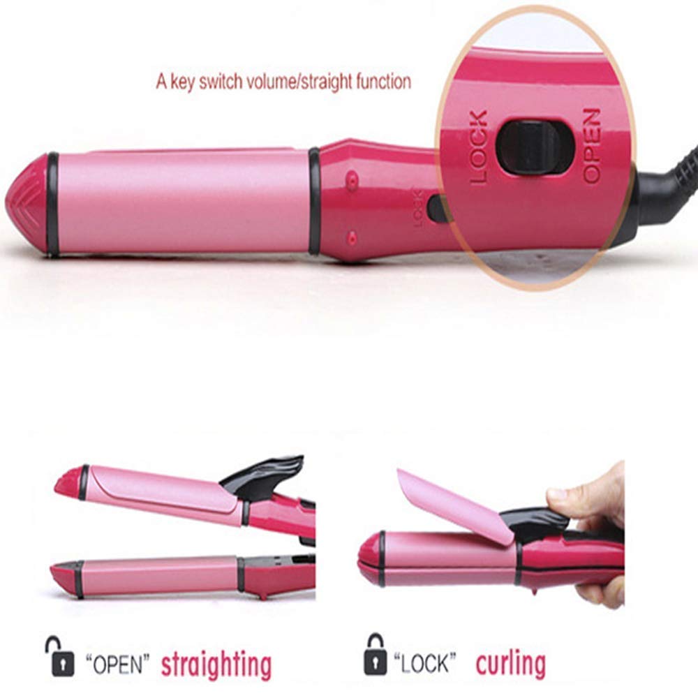 NH-2009 2-in-1 Hair Straightener and Curler | Ceramic-Coated Hair Styling Tool, Pink | Sleek, Smooth, & Wavy Hair Styling