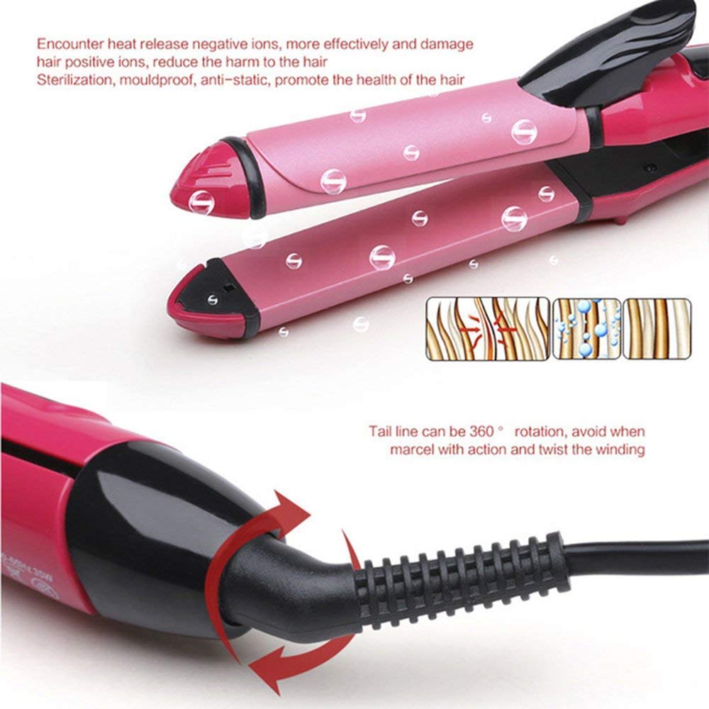 NH-2009 2-in-1 Hair Straightener and Curler | Ceramic-Coated Hair Styling Tool, Pink | Sleek, Smooth, & Wavy Hair Styling