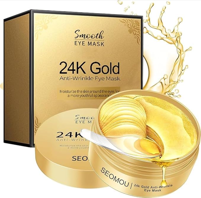 24K Gold Under Eye Patches (60 Pcs) | Anti-Aging Collagen Eye Masks for Dark Circles, Puffiness & Wrinkles | Hydrating & Refreshing Eye Pads with Hyaluronic Acid