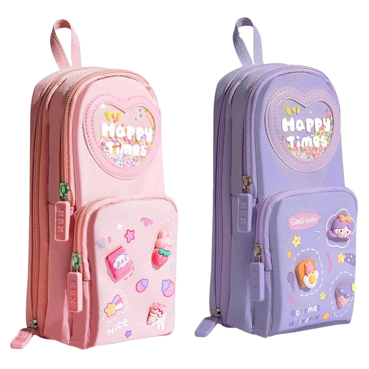 Canvas Premium Pencil Case – 6 Layer, 3 Compartment Waterproof Pencil Pouch for Girls, Kids & School Stationery (Cute Design)