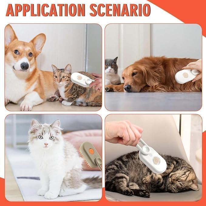 3-in-1 Pet Steam Brush – Spray Grooming & Deshedding Comb