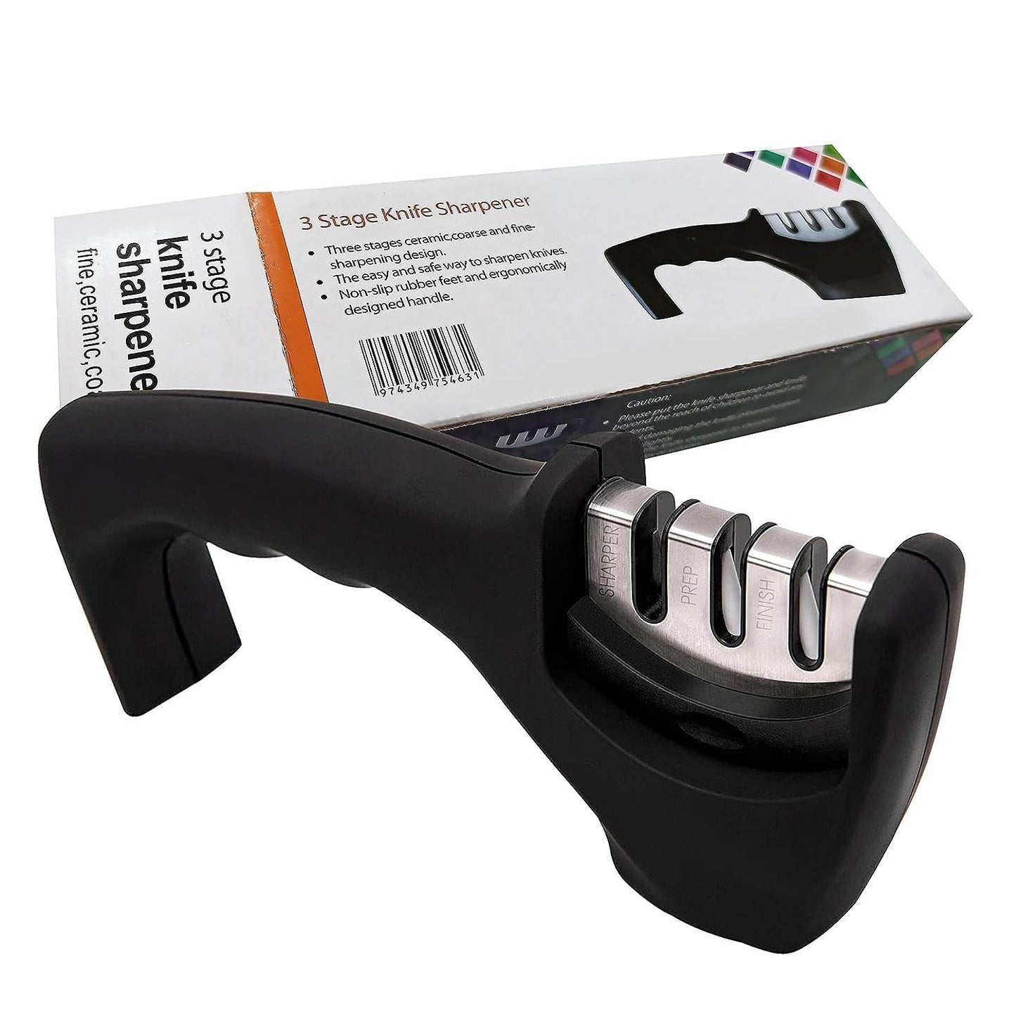 Manual Knife Sharpener | 3-Stage Sharpening Tool for Ceramic & Steel Knives | Ergonomic Handle & Non-Slip Base