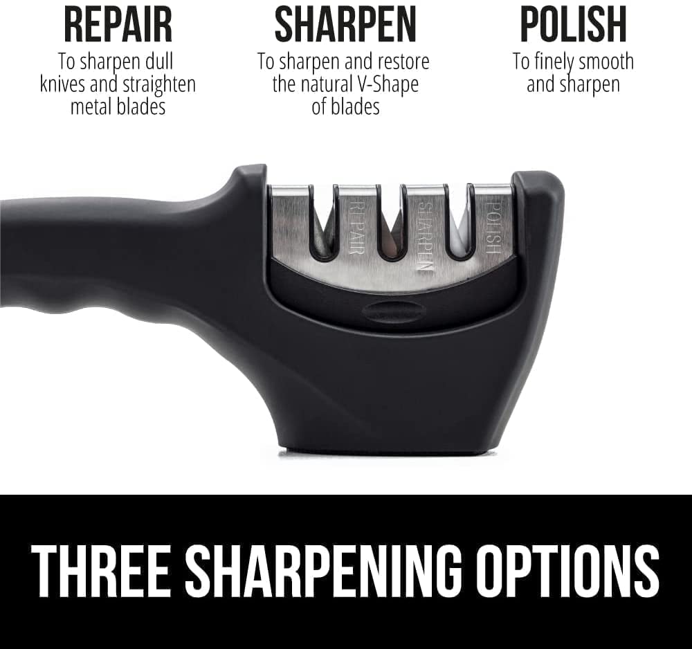 Manual Knife Sharpener | 3-Stage Sharpening Tool for Ceramic & Steel Knives | Ergonomic Handle & Non-Slip Base