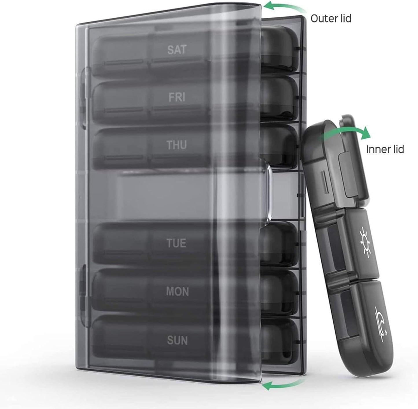 Weekly Pill Organizer 3 Times a Day - 7 Day Medicine Box with AM/PM Large Compartments | Travel-Friendly, BPA-Free Pill Case for Vitamins & Tablets (Black)