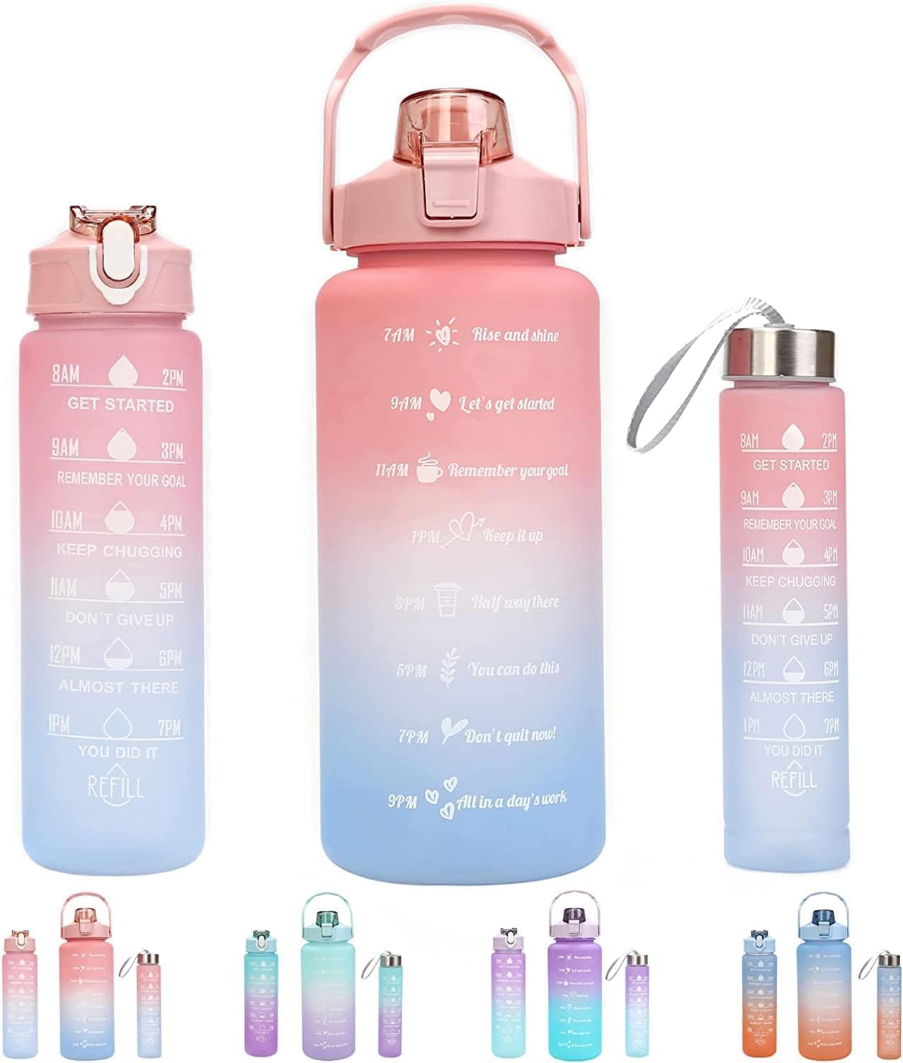Set of 3 Water Bottle 1500ML, 900ML, 300ML with Motivational Time Marker
