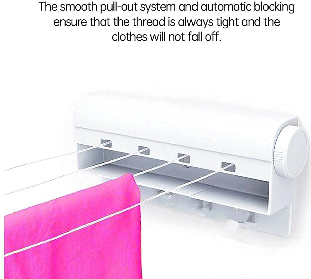 4-Line Retractable Clothesline - Wall Mounted Telescopic Laundry Dryer (3.2m) for Balcony/Bathroom | Space Saving Clothes Drying Rack for Indian Homes, Apartments & Hotels