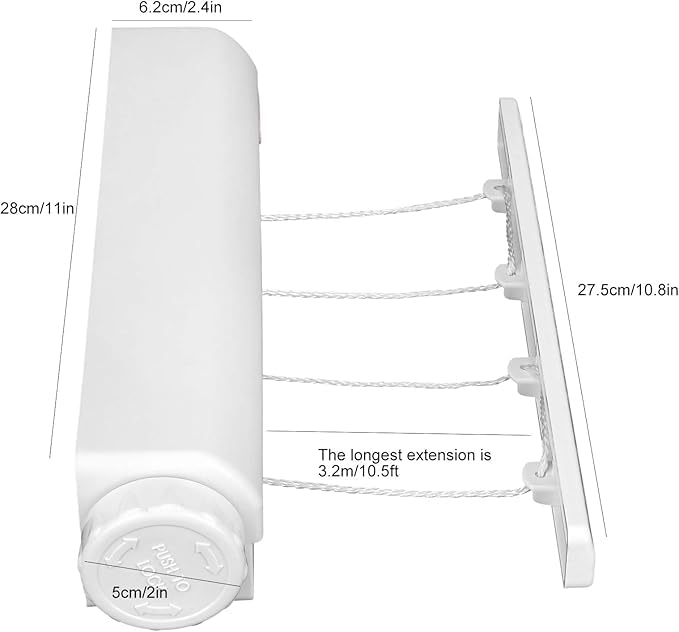4-Line Retractable Clothesline - Wall Mounted Telescopic Laundry Dryer (3.2m) for Balcony/Bathroom | Space Saving Clothes Drying Rack for Indian Homes, Apartments & Hotels