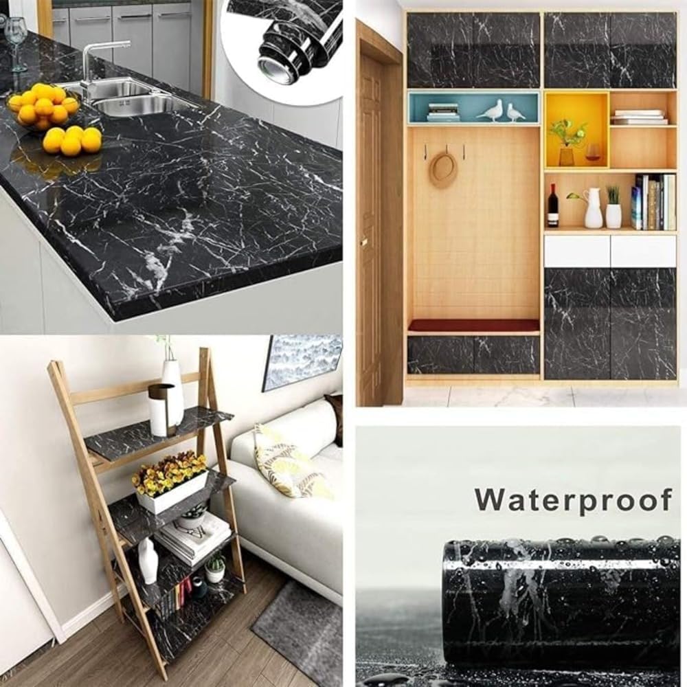 Vinyl Marble Wallpaper Peel and Stick Waterproof Wallpaper - Marble Black