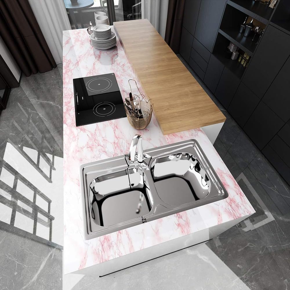 Vinyl Marble Wallpaper Peel and Stick Waterproof Wallpaper - Marble Pink