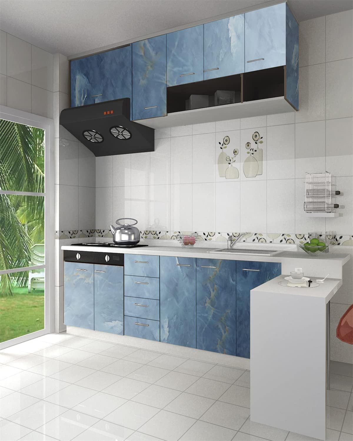 Vinyl Marble Wallpaper Peel and Stick Waterproof Wallpaper - Marble Blue
