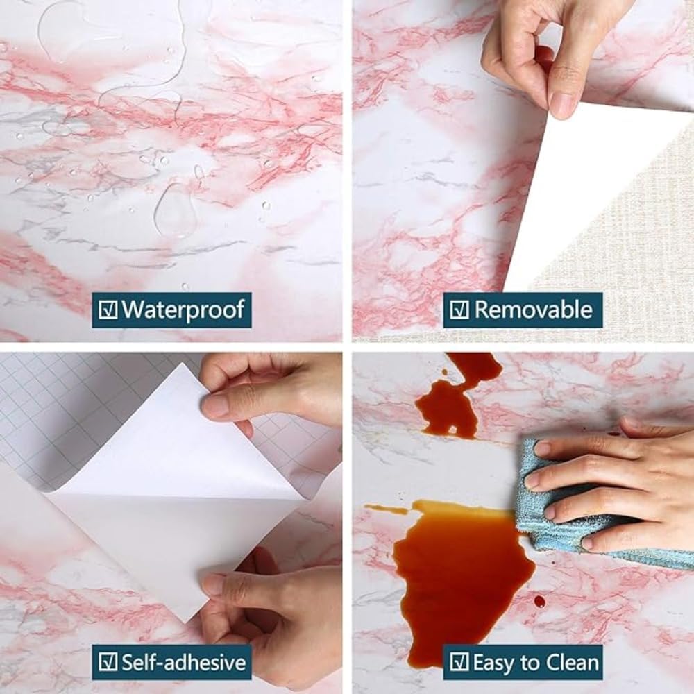 Vinyl Marble Wallpaper Peel and Stick Waterproof Wallpaper - Marble Pink