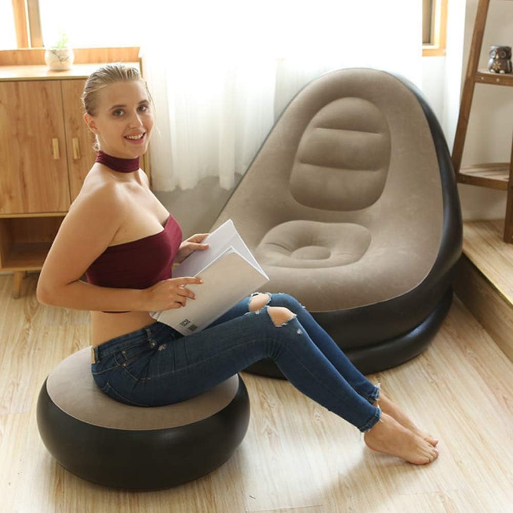 Inflatable Lounge Chair for Adults, Folding Portable Lazy Sofa with Foot Stool.