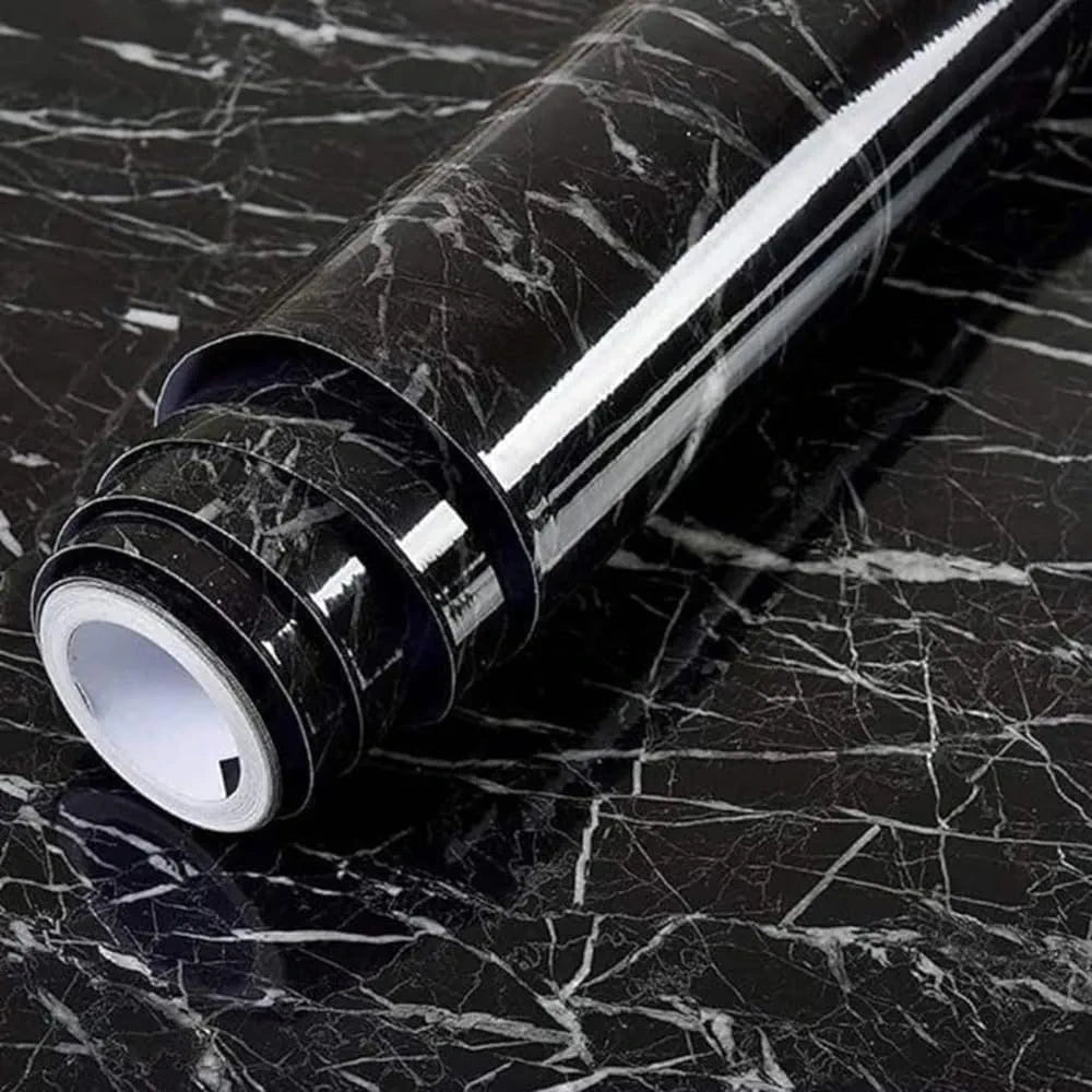 Vinyl Marble Wallpaper Peel and Stick Waterproof Wallpaper - Marble Black