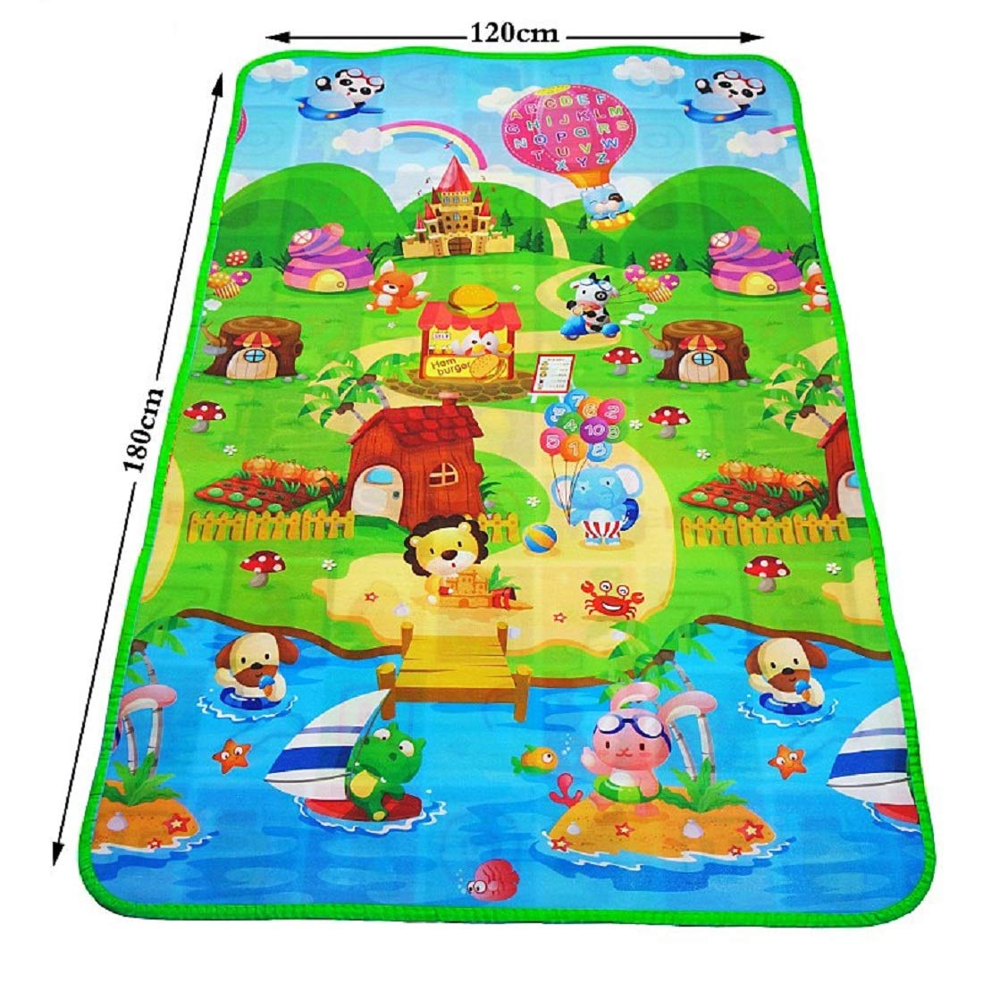 Waterproof Double Side Playmat for Babies Crawling Mat for Kids Baby (Large Size Random Print) with Zip Bag (6feet x 4feet)