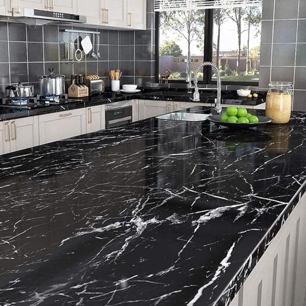 Vinyl Marble Wallpaper Peel and Stick Waterproof Wallpaper - Marble Black