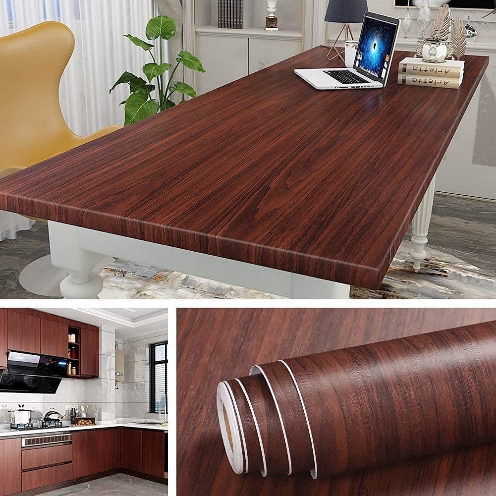 Vinyl Wallpaper Peel and Stick Waterproof Wallpaper - Dark Wood Brown