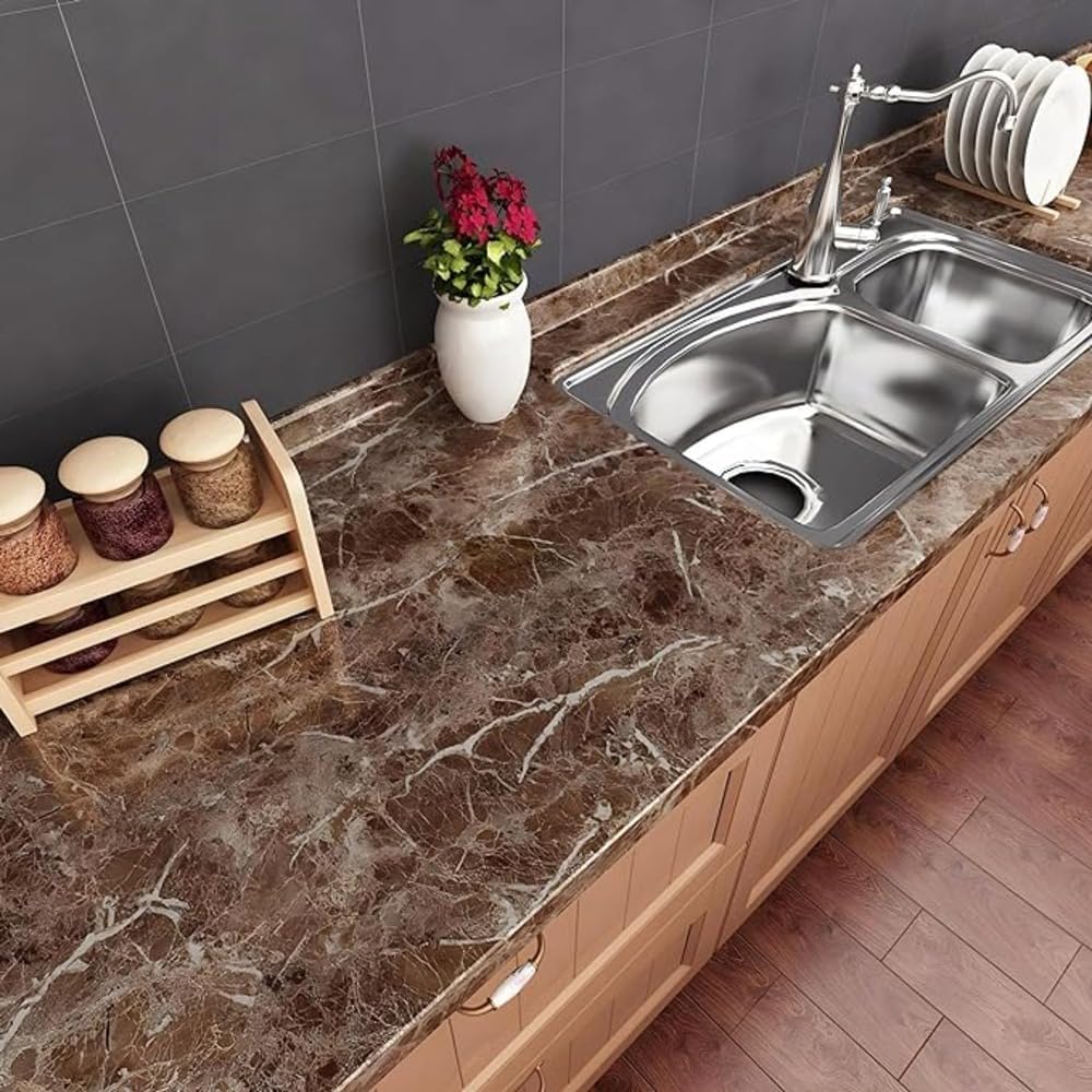 Vinyl Marble Wallpaper Peel and Stick Waterproof Wallpaper - Marble Brown