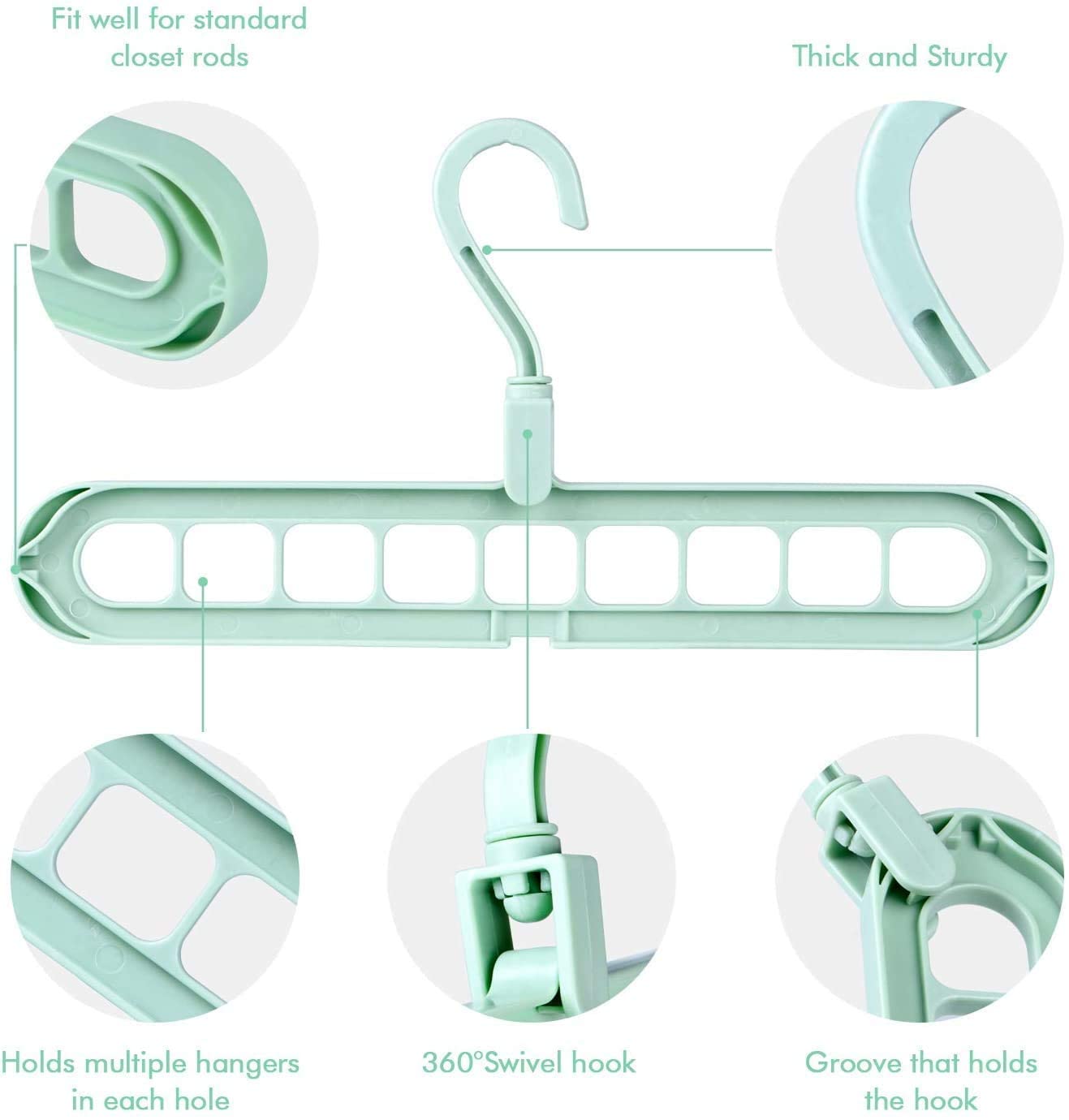 9-Hole Rotating Wardrobe Organizer Hangers with Anti-Skid Design Space-Saving 1pcs random colour