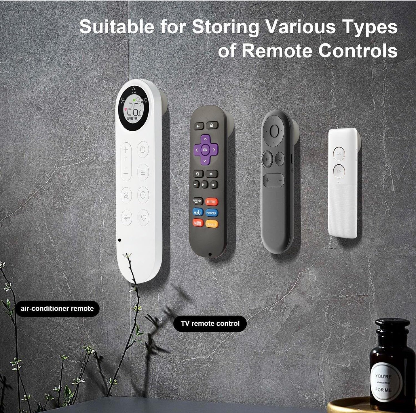 Magnetic Wall Mount Remote Holder (4-Pack, No Drilling)