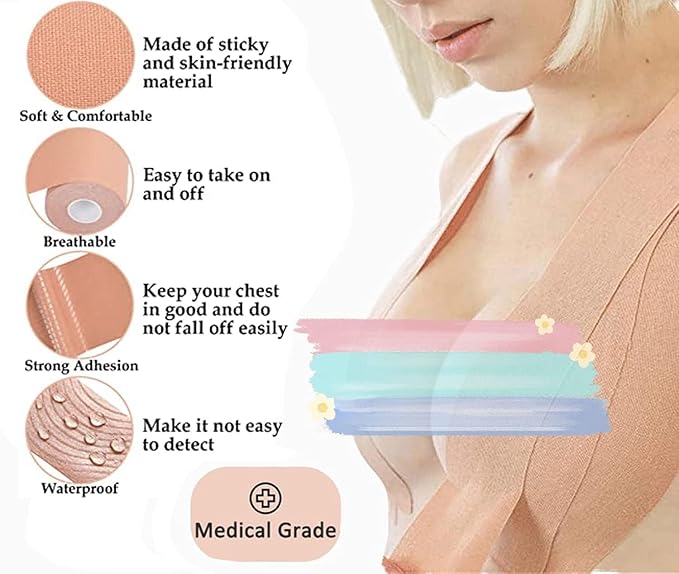 Boob Tape with 10 Nipple Pasties for Breast Lift for Strapless Dress for Women Nipple Tape for Women Lifting Body