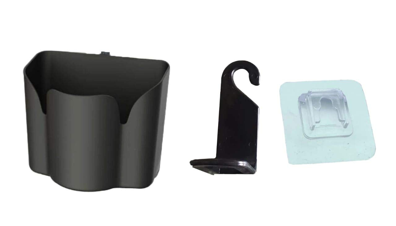 Multipurpose Car Trash Bin & Bathroom Organizer Holder – Toothbrush, Toothpaste, Toiletries Stand with Hook & Adhesive Sticker (Set of 2)