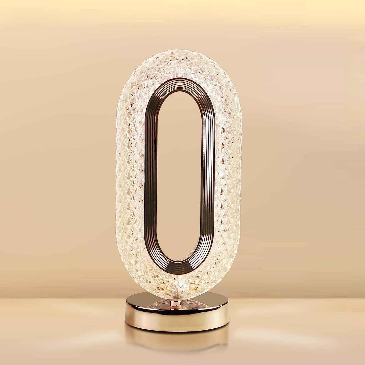 Ovate Crystal Table Lamp - Gold USB Rechargeable Touch Light | 3-Level Dimmable Cordless Lamp for Bedroom, Living Room & Pooja Decor | Luxury Gift for Diwali/Housewarming
