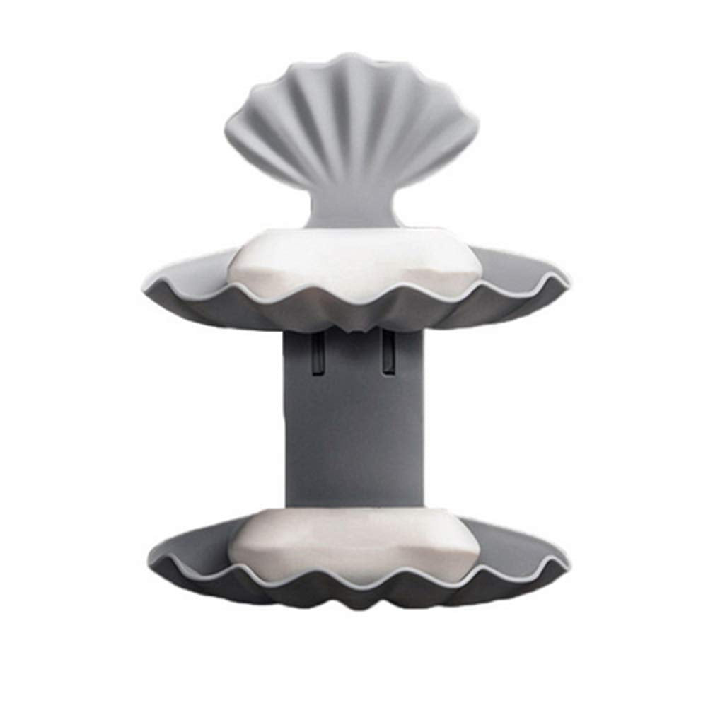 Double Layer Clam Shape Soap Dish Holder | Wall Mounted Bathroom Soap Tray with Super Adhesive Sticker | No Drill Shower Soap Organizer (Pack of 1, Grey)