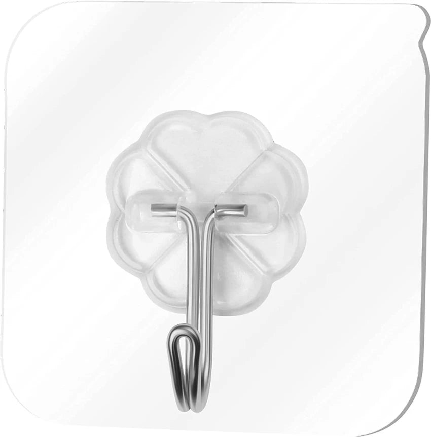 Heavy Duty Transparent Flower Wall Hooks - Self-Adhesive, Drill-Free Stainless Steel Hangers