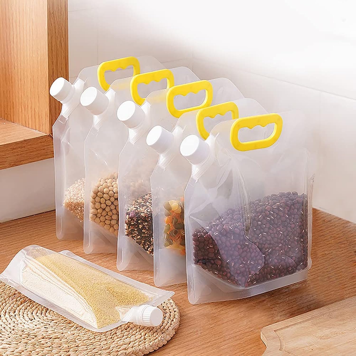 Reusable Airtight Food Storage Bag with Handle Moisture-Proof Plastic Pouch for Rice, Grains, Beans, Tea, Snacks, Sugar, Coffee – Leak-Proof,