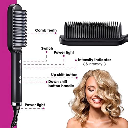 Hair Straightener Brush with Built-in Comb | Fast Heating, Anti-Scald & 5 Temperature Settings | Perfect for Home & Travel Styling