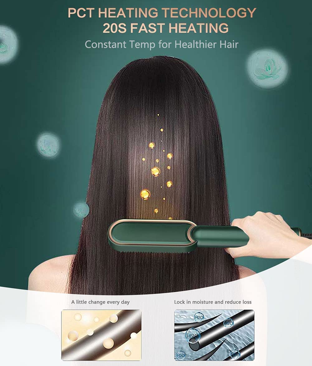 Hair Straightener Brush with Built-in Comb | Fast Heating, Anti-Scald & 5 Temperature Settings | Perfect for Home & Travel Styling