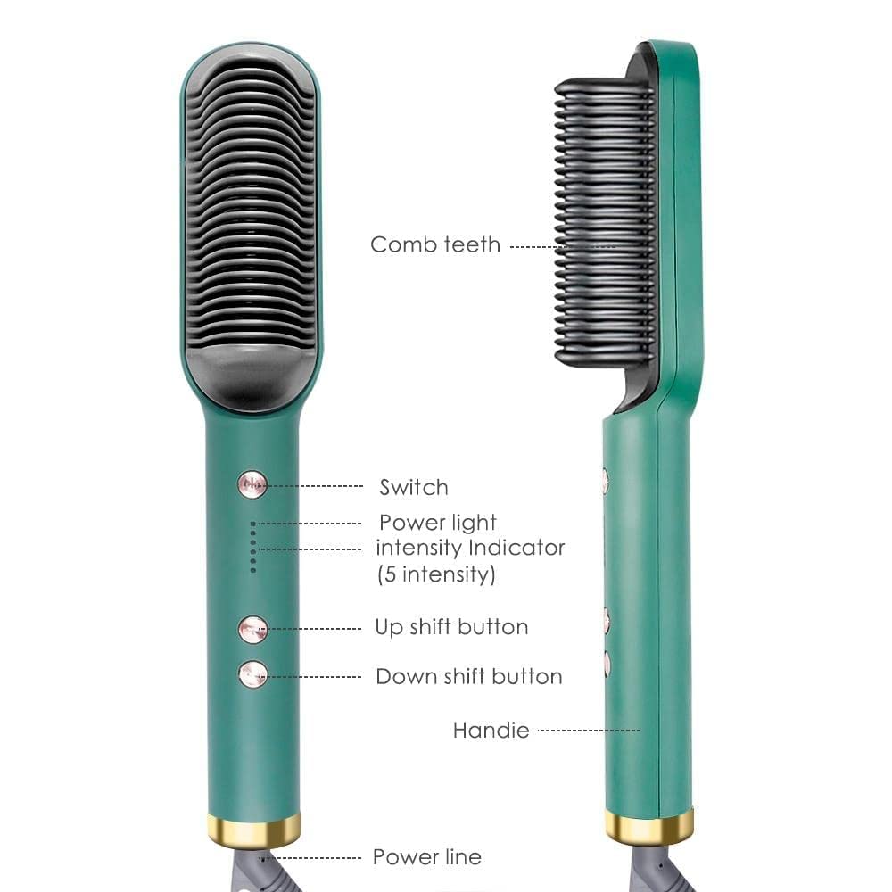 Hair Straightener Brush with Built-in Comb | Fast Heating, Anti-Scald & 5 Temperature Settings | Perfect for Home & Travel Styling