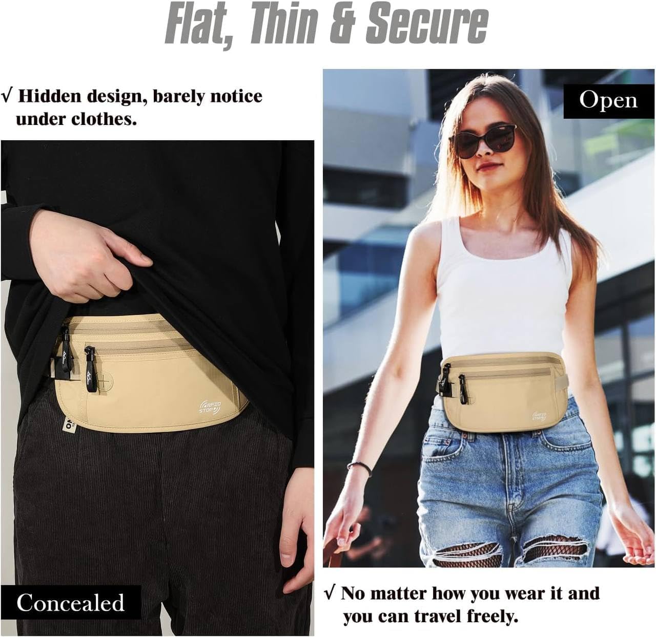 Hidden Waist Money Belt for Travel India - RFID Blocking Security Wallet with Passport Holder | Anti-Theft Undershirt Pouch for Men/Women