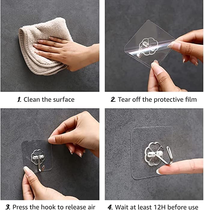 Heavy Duty Transparent Flower Wall Hooks - Self-Adhesive, Drill-Free Stainless Steel Hangers