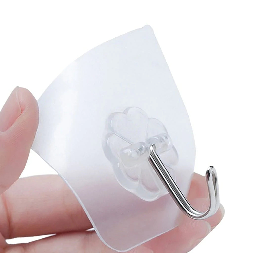 Heavy Duty Transparent Flower Wall Hooks - Self-Adhesive, Drill-Free Stainless Steel Hangers