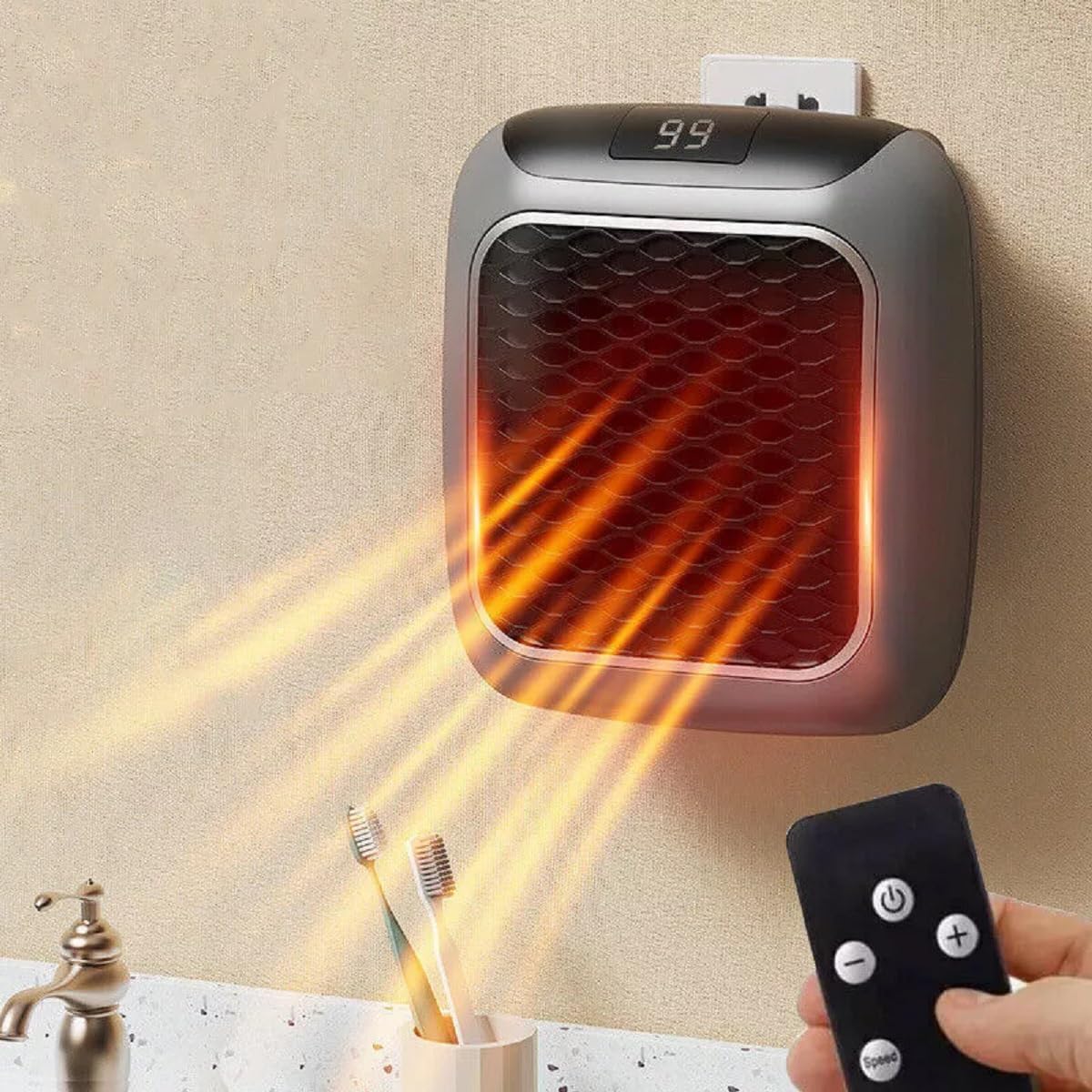 Handy Heater Turbo Wall-Outlet Portable Mini Room Heater with Temperature Control Remote