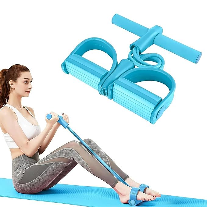 Natural Rubber Pull Reducer Pedal Resistance Bands | 4-Tube Tummy Trimmer for Full Body Workout | Yoga & Fitness Pedal Exerciser for Men & Women (Multicolour)