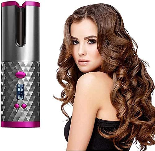Cordless Automatic Hair Curler | Portable Curling Iron with LCD Display | USB Rechargeable | Lightweight Travel-Friendly Styling Tool