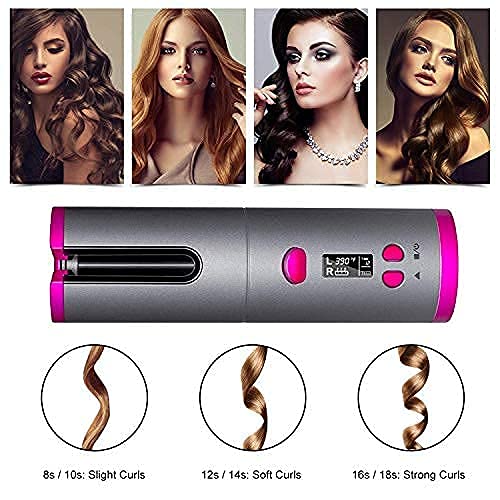 Cordless Automatic Hair Curler | Portable Curling Iron with LCD Display | USB Rechargeable | Lightweight Travel-Friendly Styling Tool