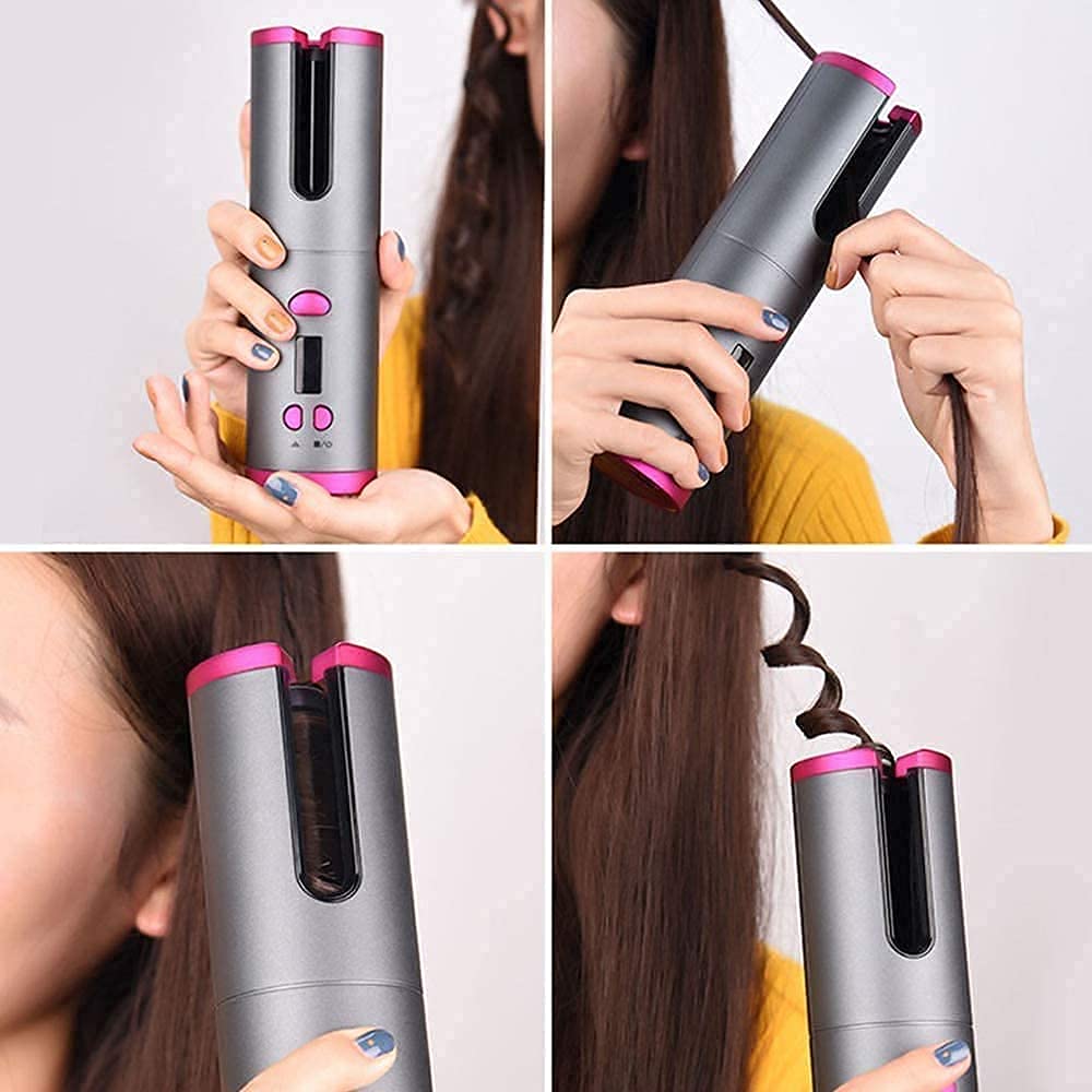 Cordless Automatic Hair Curler | Portable Curling Iron with LCD Display | USB Rechargeable | Lightweight Travel-Friendly Styling Tool