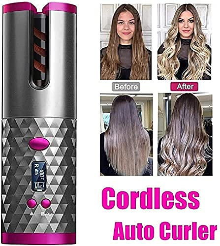 Cordless Automatic Hair Curler | Portable Curling Iron with LCD Display | USB Rechargeable | Lightweight Travel-Friendly Styling Tool